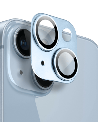 Metalowa osłona na cały aparat z wbudowanymi szkłami do iPhone 14, niebieska