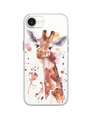 Etui do iPhone 16e przeźroczyste, silikonowe Flexi, Akwarelowe Zoo, Żyrafa
