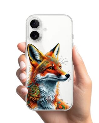 Etui do iPhone 16 Plus przeźroczyste, silikonowe Flexi, Dzika Mandala, Twarz lisa
