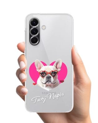 Etui do Samsung Galaxy A56 5G przeźroczyste, silikonowe Flexi, Puppy Love, pies rasy Buldog Francuski