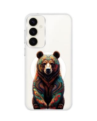 Etui do Samsung Galaxy S23 FE 5G z MagSafe przeźroczyste, silikonowe Flexi, Dzika Mandala, Niedźwiedź