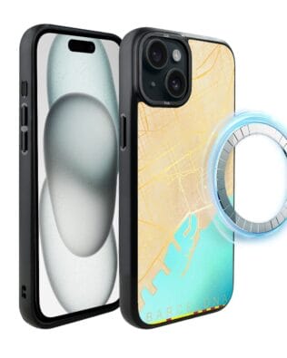 Etui do iPhone 15 IBIZU DropGuard Matt z MagSafe, Mapy Świata, Barcelona
