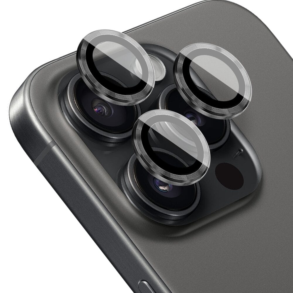 Metalowa osłona obiektywu aparatu ze szkła hartowanego 9H do iPhone 15 Pro, 1 zestaw, czarna