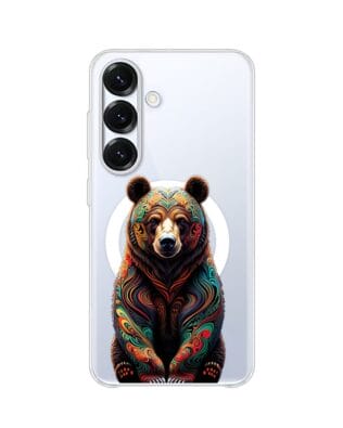 Etui do Samsung Galaxy S25 z MagSafe przeźroczyste, silikonowe Flexi, Dzika Mandala, Niedźwiedź