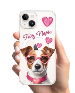 Etui do iPhone 14 Plus z MagSafe przeźroczyste, silikonowe Flexi, Puppy Love, pies rasy Jack Russell Terrier