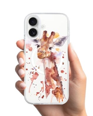 Etui do iPhone 16 z MagSafe przeźroczyste, silikonowe Flexi, Akwarelowe Zoo, Żyrafa
