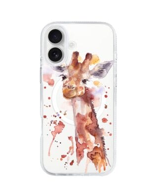 Etui do iPhone 16 z MagSafe przeźroczyste, silikonowe Flexi, Akwarelowe Zoo, Żyrafa