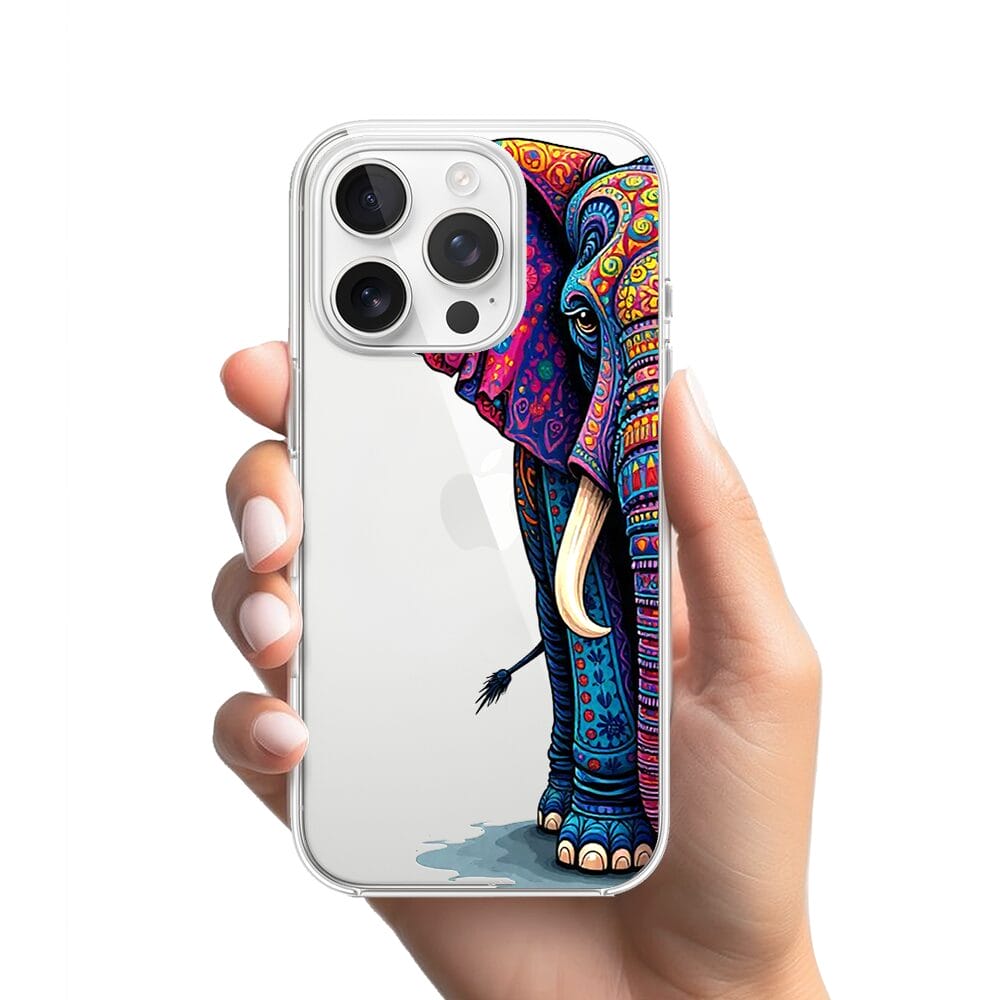 Etui do iPhone 13 Pro przeźroczyste, silikonowe Flexi, Dzika Mandala, Słoń - obrazek 2