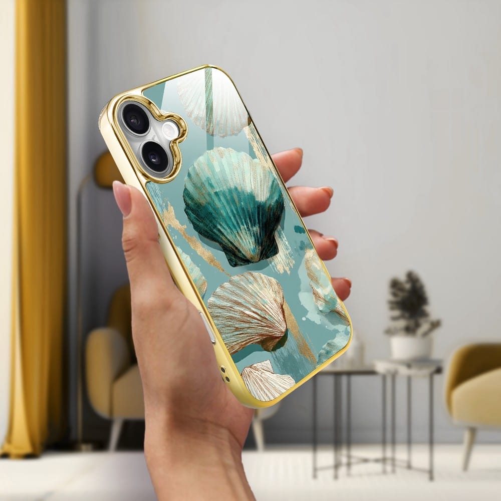 Etui do iPhone 16 IBIZU Elite Glass z MagSafe, Morze, Turkusowy skarb, złote - obrazek 5