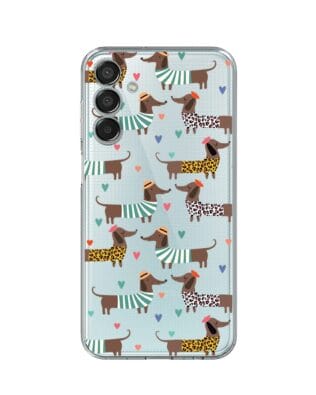 Etui do Samsung Galaxy M15 5G przeźroczyste, silikonowe Flexi, zakochane jamniki