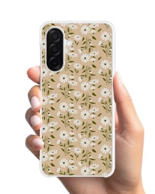 Etui do Samsung Galaxy A26 5G z MagSafe przeźroczyste, silikonowe Flexi, delikatne kwiatki na cielistym tle