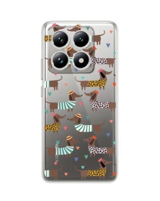 Etui do Xiaomi 14T przeźroczyste, silikonowe Flexi, zakochane jamniki
