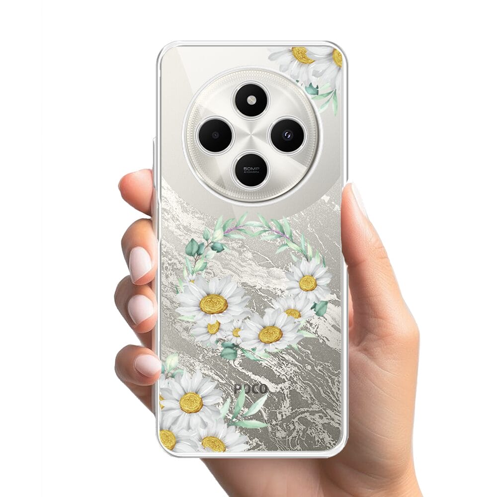 Etui do Xiaomi POCO C75 przeźroczyste, silikonowe Flexi, wianek stokrotek - obrazek 2