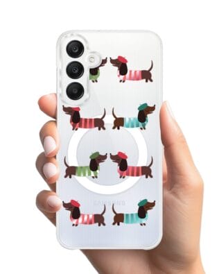 Etui do Samsung Galaxy A25 5G z MagSafe przeźroczyste, silikonowe Flexi, jamnik w Paryżu