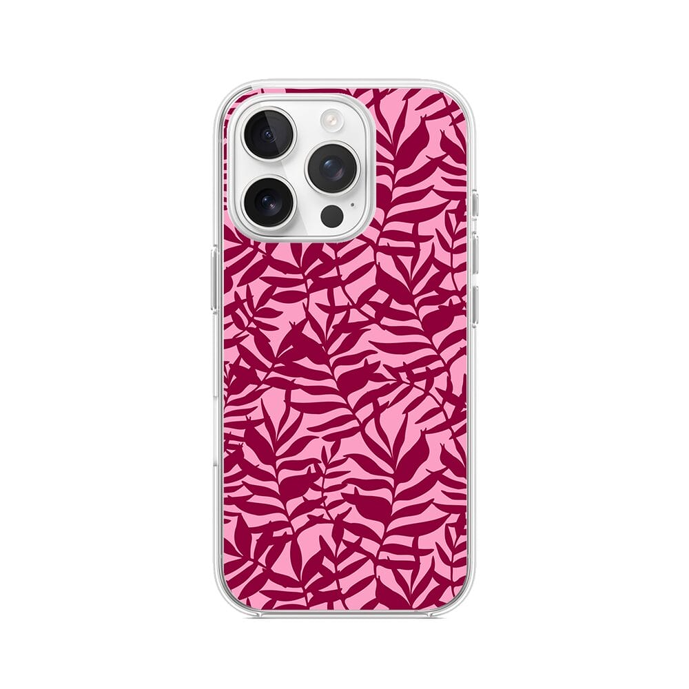 Etui do iPhone 14 Pro przeźroczyste, silikonowe Flexi, bordowe liście