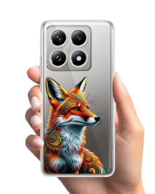 Etui do Xiaomi 14T Pro przeźroczyste, silikonowe Flexi, Dzika Mandala, Twarz lisa