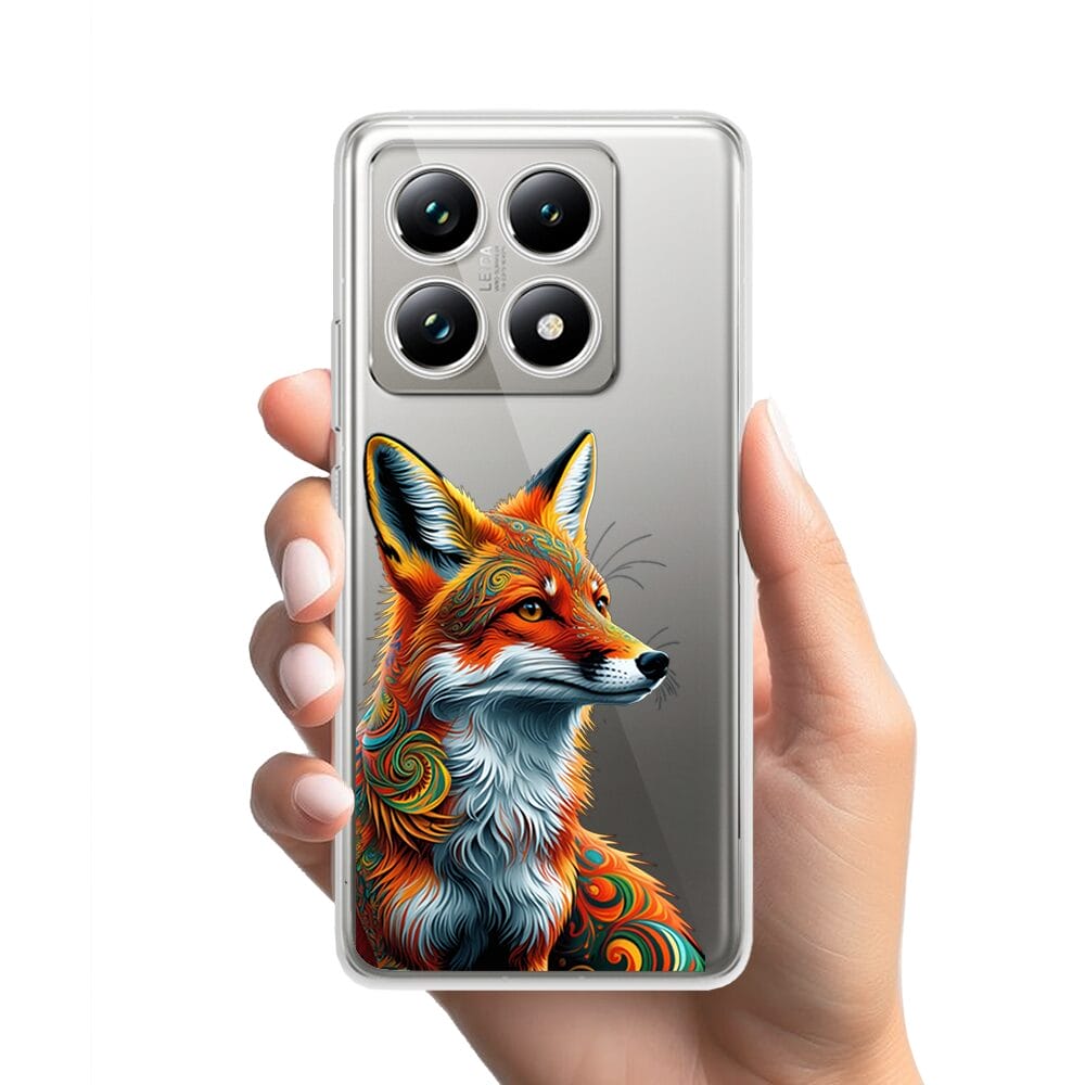 Etui do Xiaomi 14T Pro przeźroczyste, silikonowe Flexi, Dzika Mandala, Twarz lisa - obrazek 2