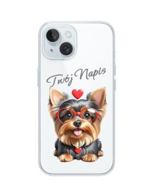 Etui do iPhone 15 przeźroczyste, silikonowe Flexi, Puppy Love, pies rasy York