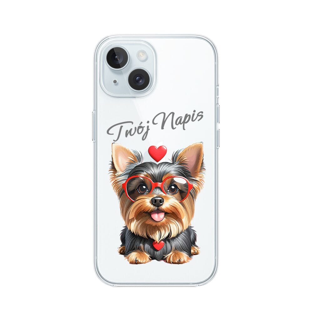 Etui do iPhone 15 przeźroczyste, silikonowe Flexi, Puppy Love, pies rasy York