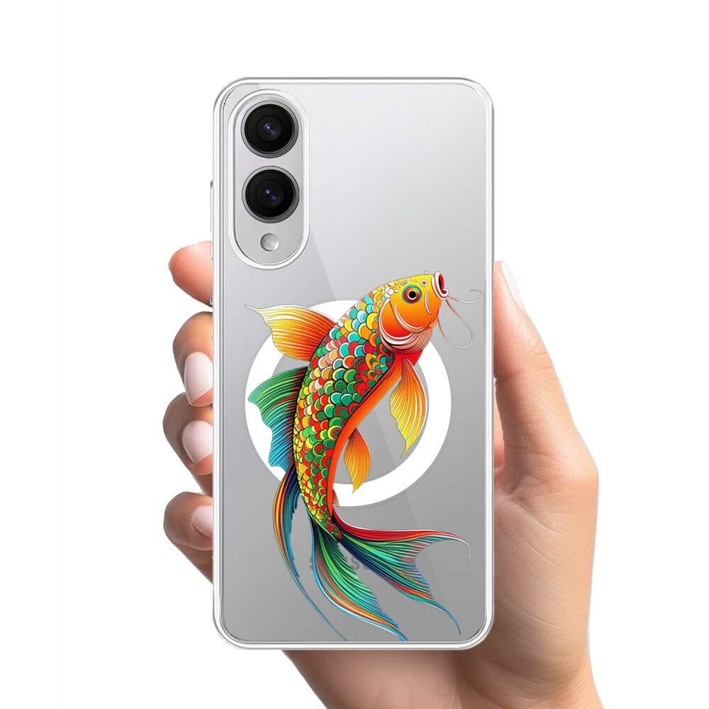 Etui do Samsung Galaxy S25 Edge z MagSafe przeźroczyste, silikonowe Flexi, Dzika Mandala, Złota ryba - obrazek 2