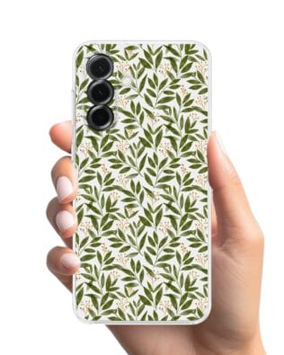 Etui do Samsung Galaxy A36 5G przeźroczyste, silikonowe Flexi, zielone gałązki