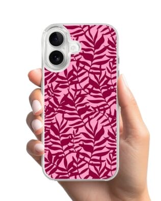 Etui do iPhone 16 Plus z MagSafe przeźroczyste, silikonowe Flexi, bordowe liście