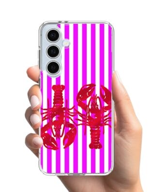 Etui do Samsung Galaxy S24 FE przeźroczyste, silikonowe Flexi, kraby z różowymi paskami