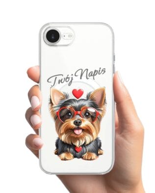 Etui do iPhone 16e z MagSafe przeźroczyste, silikonowe Flexi, Puppy Love, pies rasy York