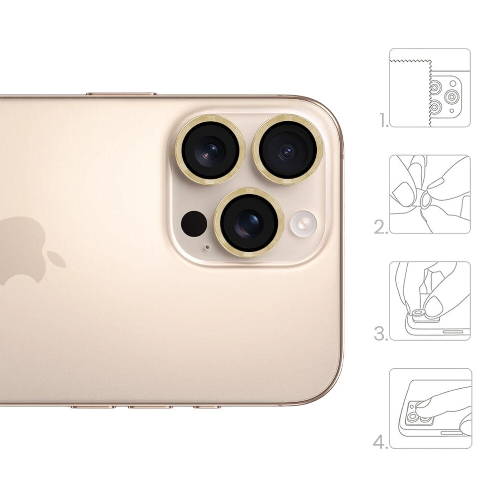 Metalowa osłona obiektywu aparatu ze szkła hartowanego 9H do iPhone 16 Pro Max, 1 zestaw, złota - obrazek 4
