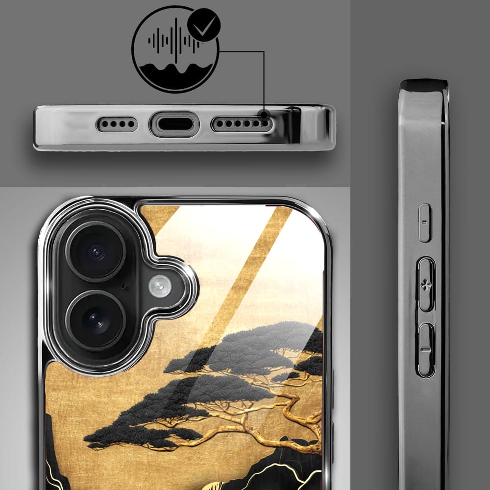 Etui do iPhone 16 IBIZU Elite Glass z MagSafe Magia Azji, Złoty wodospad, czarne - obrazek 4