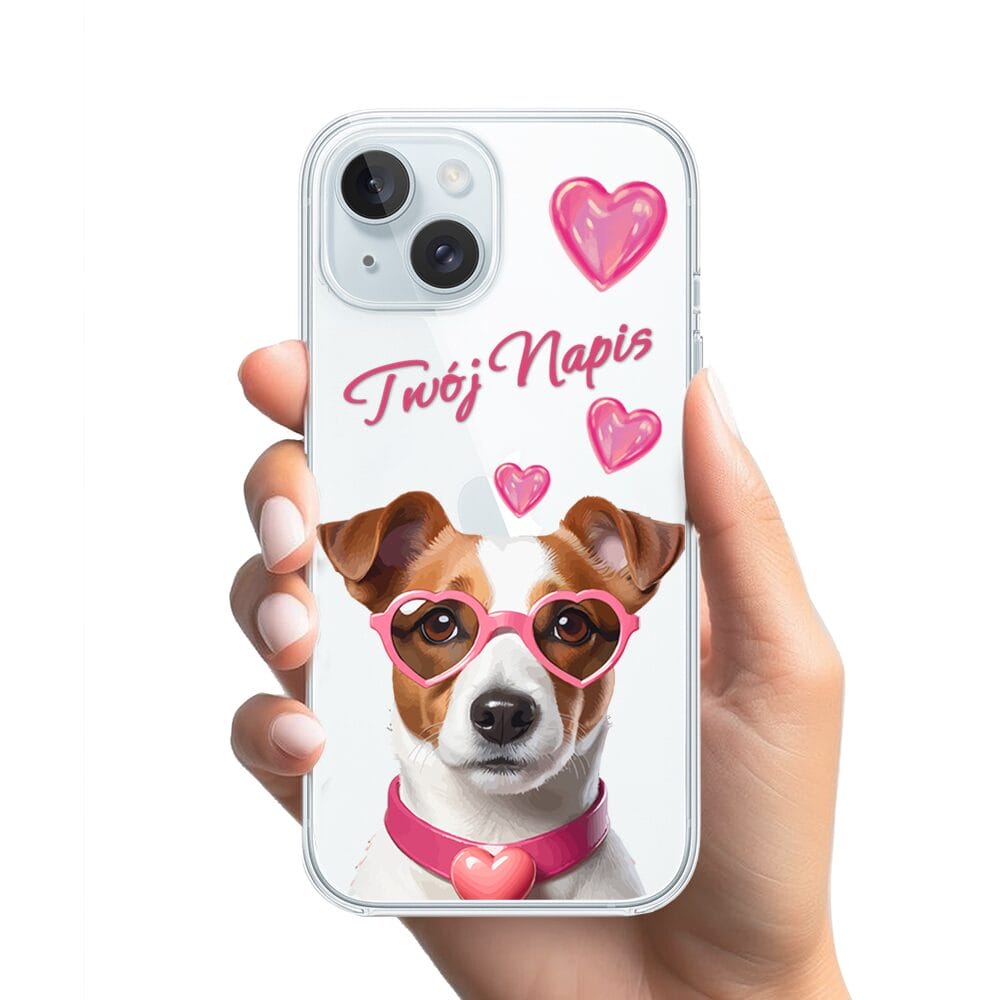 Etui do iPhone 15 przeźroczyste, silikonowe Flexi, Puppy Love, pies rasy Jack Russell Terrier - obrazek 2