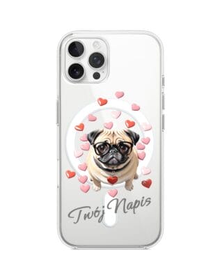 Etui do iPhone 12 Pro z MagSafe przeźroczyste, silikonowe Flexi, Puppy Love, pies rasy Mops