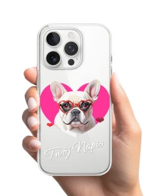 Etui do iPhone 13 Pro Max przeźroczyste, silikonowe Flexi, Puppy Love, pies rasy Buldog Francuski