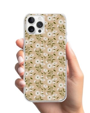 Etui do iPhone 12 Pro przeźroczyste, silikonowe Flexi, delikatne kwiatki na cielistym tle