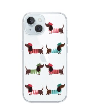 Etui do iPhone 15 przeźroczyste, silikonowe Flexi, jamnik w Paryżu