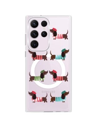 Etui do Samsung Galaxy S23 Ultra z MagSafe przeźroczyste, silikonowe Flexi, jamnik w Paryżu