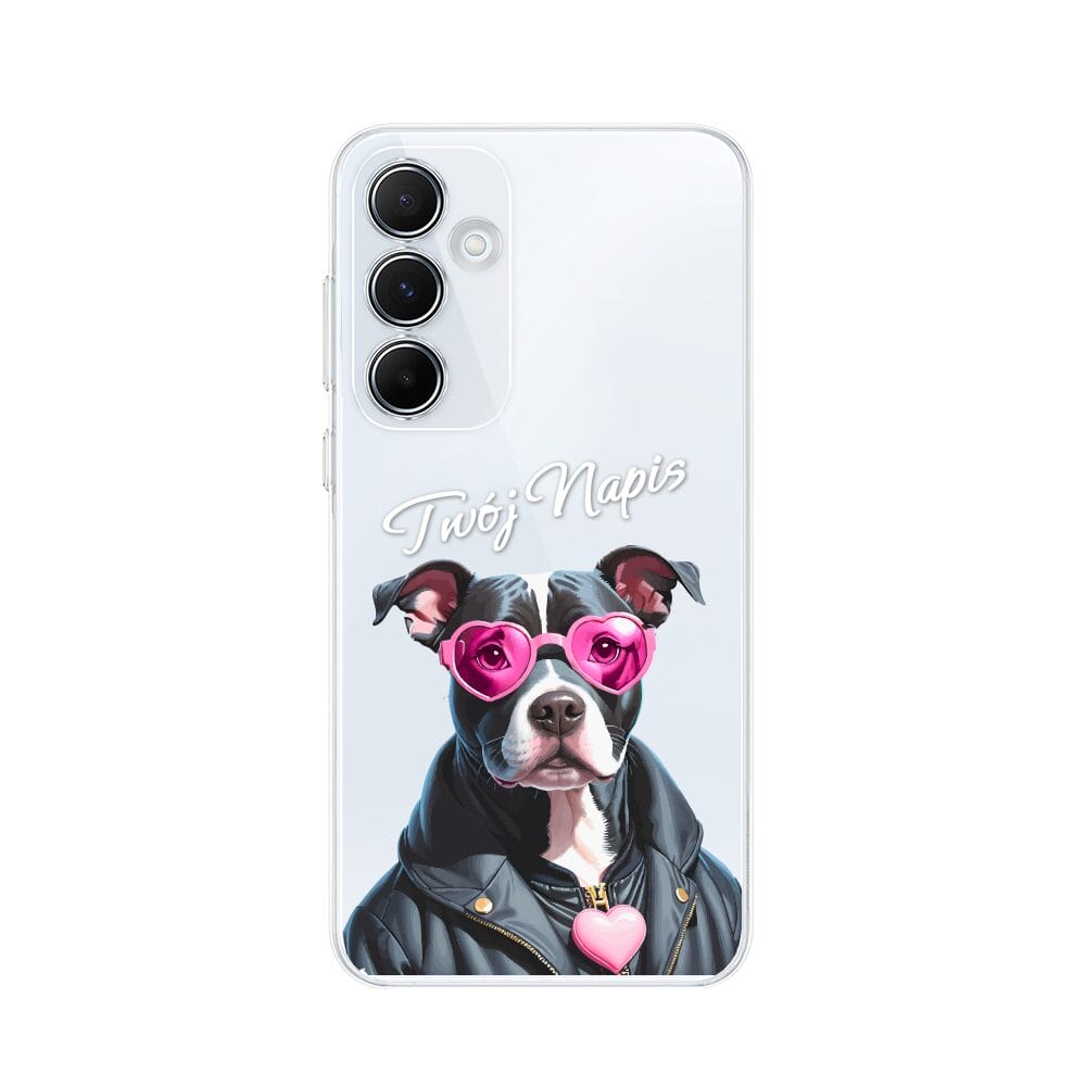 Etui do Samsung Galaxy A55 5G przeźroczyste, silikonowe Flexi, Puppy Love, pies rasy Amstaff