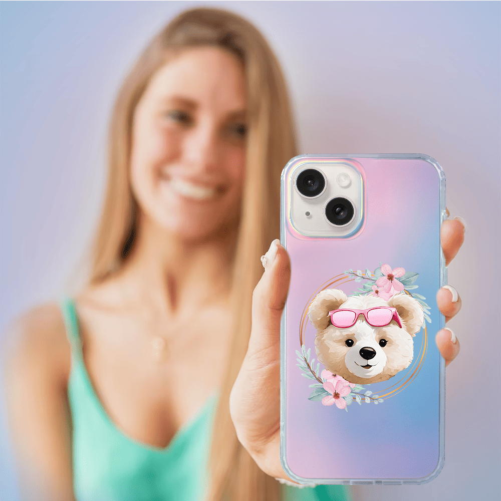 Etui do iPhone 14 IBIZU California Sunset, zmieniające kolor, Flower Queen, miś z kwiatami - obrazek 5