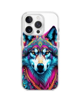 Etui do iPhone 15 Pro Max przeźroczyste, silikonowe Flexi, Dzika Mandala, Wilk