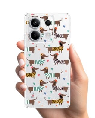 Etui do Xiaomi Redmi Note 13 Pro 5G przeźroczyste, silikonowe Flexi, zakochane jamniki