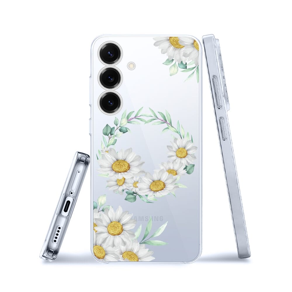 Etui do Samsung Galaxy S25 przeźroczyste, silikonowe Flexi, wianek stokrotek - obrazek 3