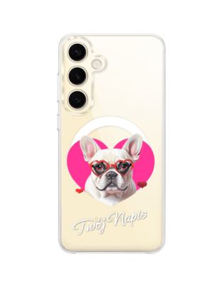 Etui do Samsung Galaxy S24 Plus z MagSafe przeźroczyste, silikonowe Flexi, Puppy Love, pies rasy Buldog Francuski