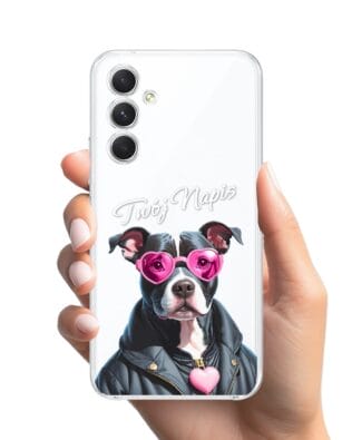 Etui do Samsung Galaxy A54 5G przeźroczyste, silikonowe Flexi, Puppy Love, pies rasy Amstaff