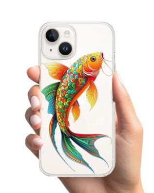 Etui do iPhone 13 przeźroczyste, silikonowe Flexi, Dzika Mandala, Złota ryba