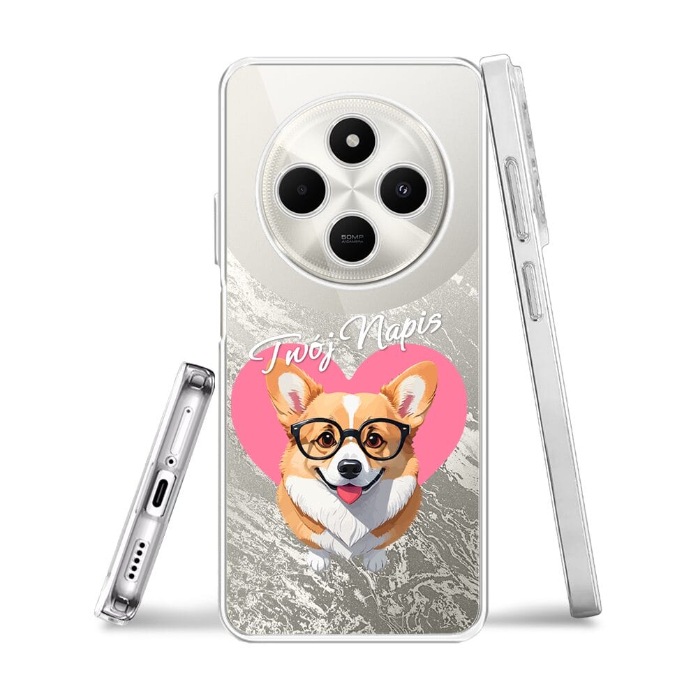 Etui do Xiaomi POCO C75 przeźroczyste, silikonowe Flexi, Puppy Love, pies rasy Corgi - obrazek 3