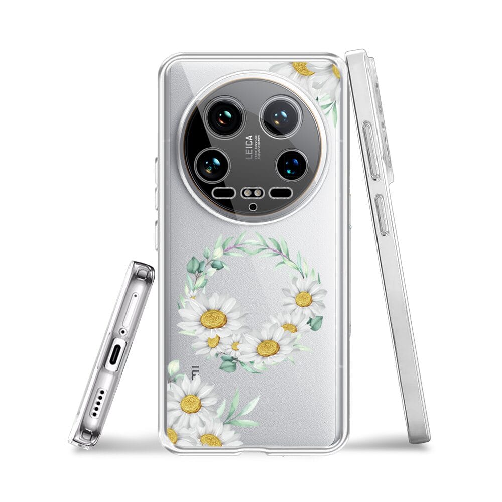 Etui do Xiaomi 14 Ultra przeźroczyste, silikonowe Flexi, wianek stokrotek - obrazek 3