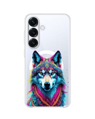 Etui do Samsung Galaxy S25 z MagSafe przeźroczyste, silikonowe Flexi, Dzika Mandala, Wilk