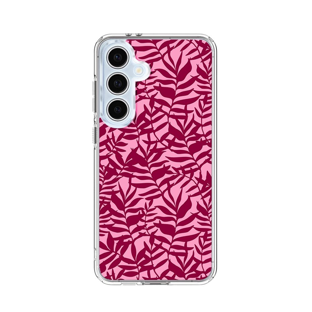 Etui do Samsung Galaxy S24 FE z MagSafe przeźroczyste, silikonowe Flexi, bordowe liście