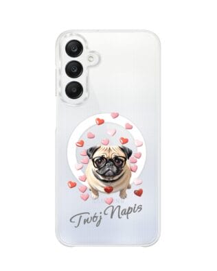 Etui do Samsung Galaxy A25 5G z MagSafe przeźroczyste, silikonowe Flexi, Puppy Love, pies rasy Mops