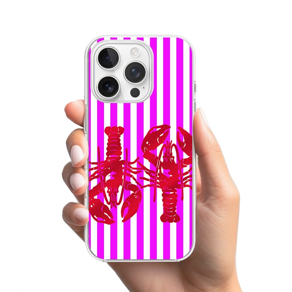 Etui do iPhone 14 Pro przeźroczyste, silikonowe Flexi, kraby z różowymi paskami - obrazek 2